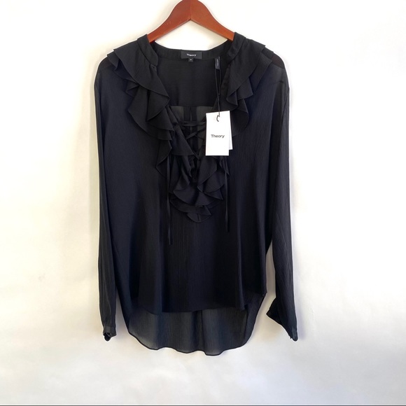 Theory Rianala Black 100% Silk Lace Chiffon Top - Picture 6 of 15